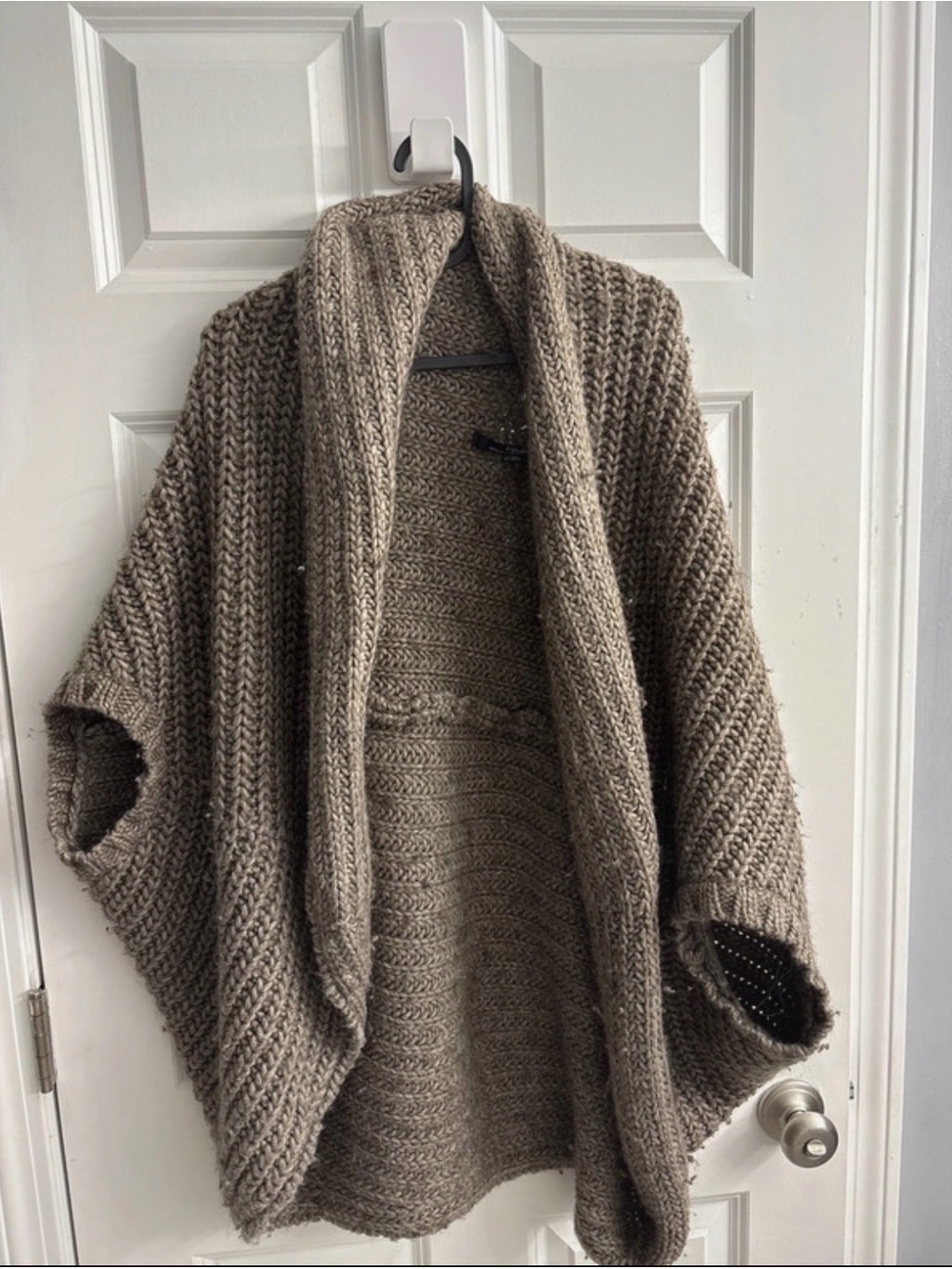 Ralph Lauren Oversized Chunky Knit Taupe Open-Front Poncho